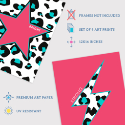 Wee Blue Coo Pink Turquoise Leopard Pattern Heart Lightning Star Wall Art Print 30 x 41cm 9 Pack - Size: 40.5 x 30.5 x 0.3cm - Wilko - thumbnail 5