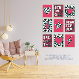 Wee Blue Coo Pink Turquoise Leopard Pattern Heart Lightning Star Wall Art Print 30 x 41cm 9 Pack - Size: 40.5 x 30.5 x 0.3cm - Wilko - thumbnail 4