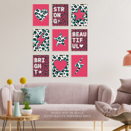 Wee Blue Coo Pink Turquoise Leopard Pattern Heart Lightning Star Wall Art Print 30 x 41cm 9 Pack - Size: 40.5 x 30.5 x 0.3cm - Wilko - thumbnail 3