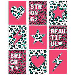 Wee Blue Coo Pink Turquoise Leopard Pattern Heart Lightning Star Wall Art Print 30 x 41cm 9 Pack - Size: 40.5 x 30.5 x 0.3cm - Wilko - thumbnail 1