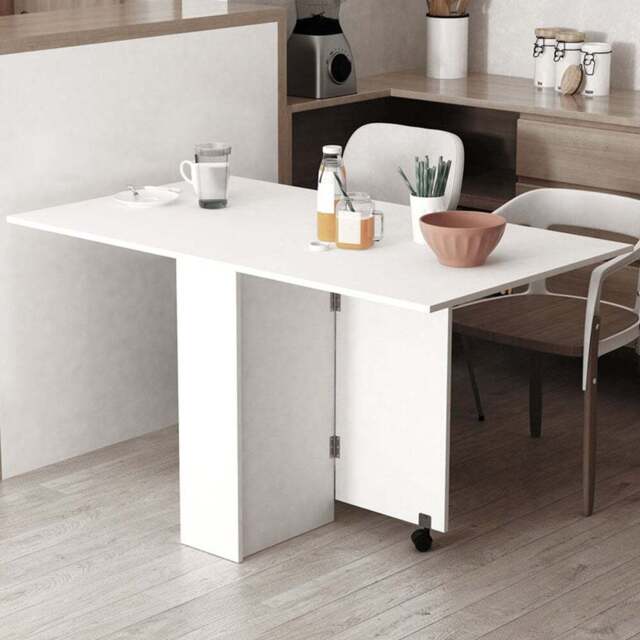 Portland 4 Seater Mobile Drop Leaf Folding Dining Table White - Wilko - image 1