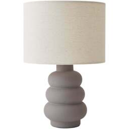 ValueLights Rochelle Natural Linen Drum Shade Grey Bubble Stack Ceramic Table Lamp and Bulb - Size: 38 x 25 x 25cm - Wilko
