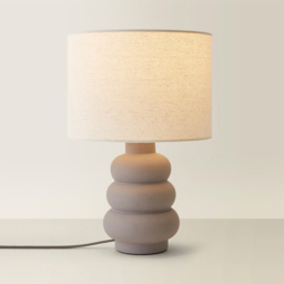 ValueLights Rochelle Natural Linen Drum Shade Grey Bubble Stack Ceramic Table Lamp and Bulb - Size: 38 x 25 x 25cm - Wilko - thumbnail 6