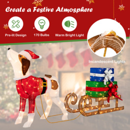 Costway Pre-Lit Lighted Dog Sleigh Gift Boxes Combo Christmas Decoration - Size: 82 x 21 x 78cm - Multicolour - Wilko - thumbnail 7