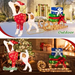 Costway Pre-Lit Lighted Dog Sleigh Gift Boxes Combo Christmas Decoration - Size: 82 x 21 x 78cm - Multicolour - Wilko - thumbnail 6