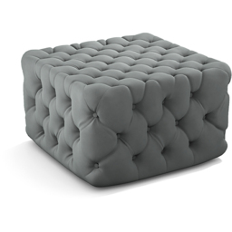 Living and Home Grey Velvet Buttoned Tufted Footstool - Size: 40 x 62 x 62cm - Wilko - thumbnail 3
