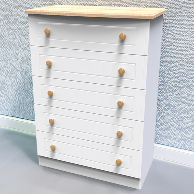 Crowndale Warwick 5 Drawer White Ash and Oak Chest of Drawers - Wilko - image 1