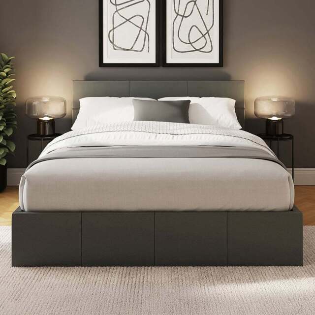 GFW Double Grey Faux Leather End Lift Ottoman Bed with Memory Pocket Spring Mattress - Wilko - image 1