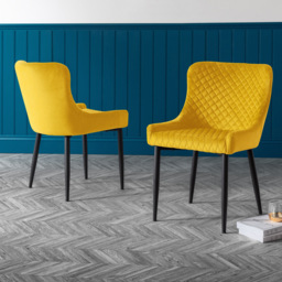 Julian Bowen Luxe Set of 2 Mustard Velvet Dining Chair - Yellow - Wilko - thumbnail 7