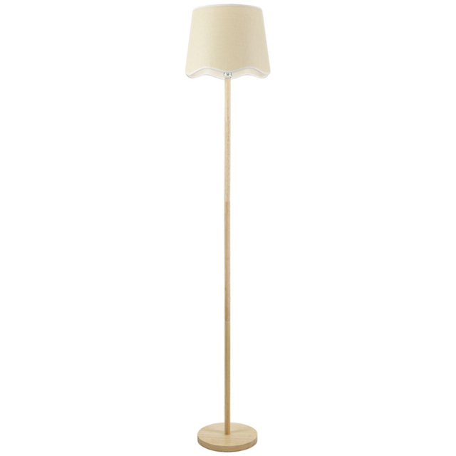 ValueLights Heather Scallop White Trim Shade Light Wood Stem LED Floor Lamp - Cream - Wilko - image 1