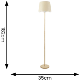 ValueLights Heather Scallop White Trim Shade Light Wood Stem LED Floor Lamp - Cream - Wilko - thumbnail 5