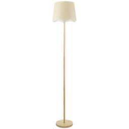 ValueLights Heather Scallop White Trim Shade Light Wood Stem LED Floor Lamp - Cream - Wilko