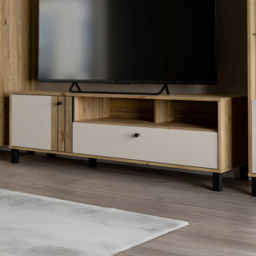 Florence Grafton Single Door Single Drawer 2 Shelf Cream and Oak TV Unit - Size: 48.6 x 158.1 x 42cm - Multi - Furniture To Go - Wilko