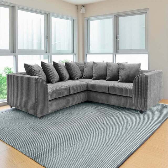 Luxor 5 Seater Grey Jumbo Cord Scatter Back L Shaped Corner Sofa Set - Wilko - image 1