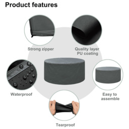Home Source Duracover Small Round Patio Set Cover - Size: 94 x 140 x 140cm - Grey - Wilko - thumbnail 5