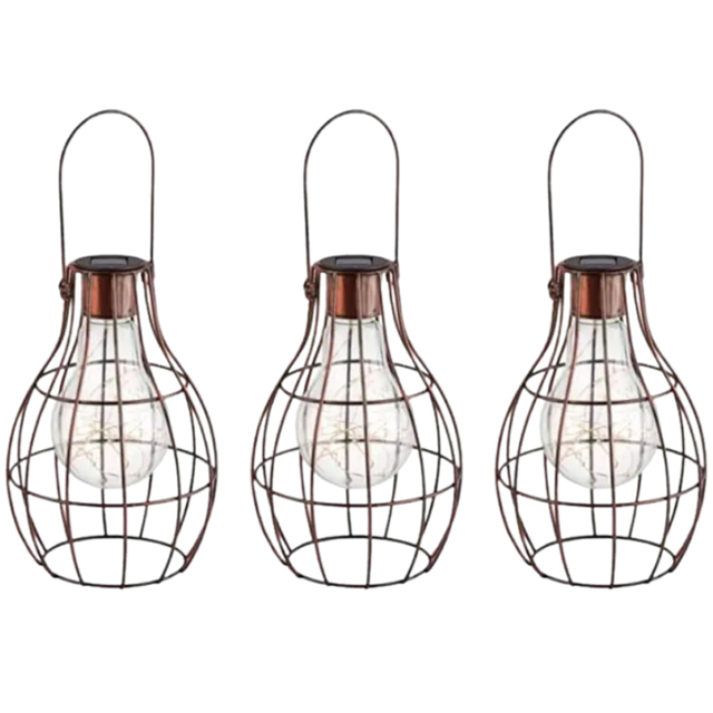 Garden Mile Hanging Firefly Solar LED Lantern Set 3 Pack - Size: 16 x 20 x 12cm - Brown - Wilko - image 1