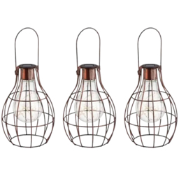 Garden Mile Hanging Firefly Solar LED Lantern Set 3 Pack - Size: 16 x 20 x 12cm - Brown - Wilko
