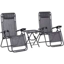Outsunny Set of 2 Light Grey Zero Gravity Folding Recliner Chair with Table - Size: 1 Seater - Wilko - thumbnail 3