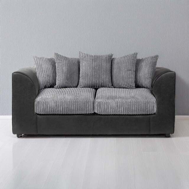 Luxor 3 Seater Black and Grey Jumbo Cord Scatter Back Sofa - Multi - Wilko - image 1