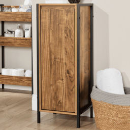 Home Source Locastra Single Door Oak and Black Bathroom Floor Cabinet - Size: 88.5 x 33 x 12cm - Brown - Wilko