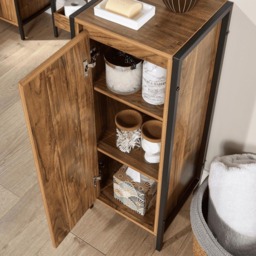 Home Source Locastra Single Door Oak and Black Bathroom Floor Cabinet - Size: 88.5 x 33 x 12cm - Brown - Wilko - thumbnail 4