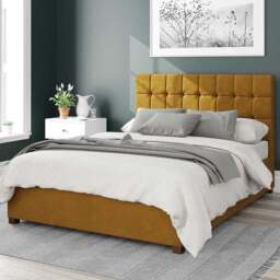 Aspire Sinatra King Size Ochre Plush Velvet Ottoman Bed - Yellow - Aspire Beds - Wilko