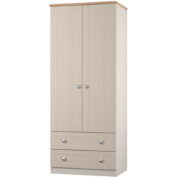 Crowndale Sussex 2 Door 2 Drawer Kashmir Ash and Bardolino Oak Tall Wardrobe Ready Assembled - Kashmir Ash & Bardolino Oak - Wilko - thumbnail 4
