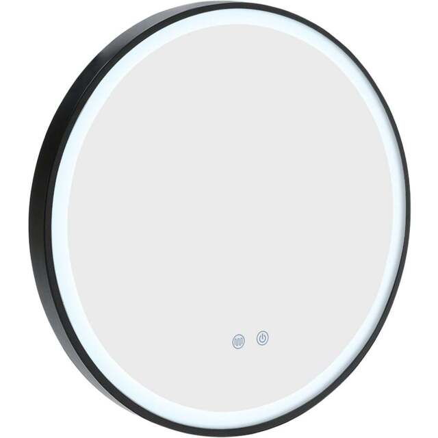 Living and Home Black Round Metal Frame LED Wall Mirror - Size: 60 x 60 x 4cm - Wilko - image 1