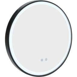 Living and Home Black Round Metal Frame LED Wall Mirror - Size: 60 x 60 x 4cm - Wilko - thumbnail 1