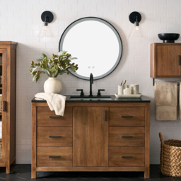 Living and Home Black Round Metal Frame LED Wall Mirror - Size: 60 x 60 x 4cm - Wilko - thumbnail 3