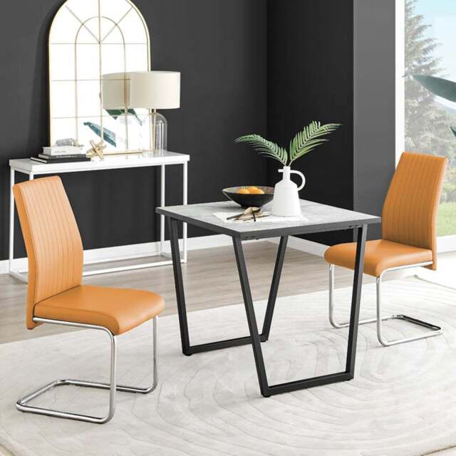 Furniturebox Copeland Fontana Marble Effect 2 Seater Dining Set White Mustard and Chrome - Yellow - Wilko - image 1
