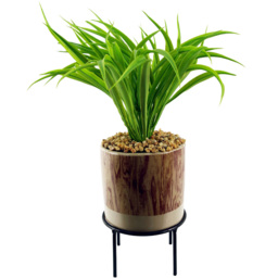 Botanik Artificial Grass Plant in Ceramic Pot with Metal Stand 35cm - Size: 35 x 24 x 24cm - Green - Wilko