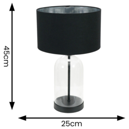 ValueLights Jessy Black Glass LED Table Lamp with Black and Chrome Velvet Lamp Shade - Size: 45 x 25 x 25cm - White - Wilko - thumbnail 5