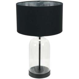 ValueLights Jessy Black Glass LED Table Lamp with Black and Chrome Velvet Lamp Shade - Size: 45 x 25 x 25cm - White - Wilko