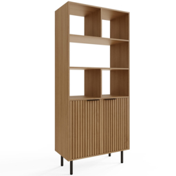 GFW Nervata 2 Door 5 Shelf Oak and Black Ribbed Tall Shelving Unit - Wilko - thumbnail 3