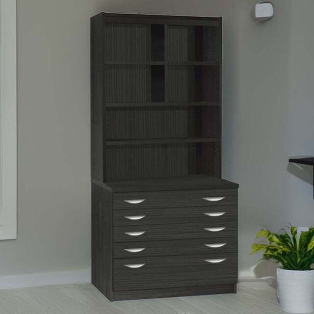 R White Cabinets 5 Drawer 6 Shelf A2 Plan Black Chest of Drawers with Hutch - Wilko - image 1