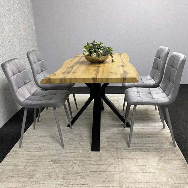 Kosy Koala 4 Seater Velvet Wooden Rectangle Dining Set Grey - Multi - Wilko - image 1