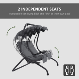 Outsunny 2 Seater Grey Swing Chair with Canopy - Size: 168 x 66 x 25cm - Wilko - thumbnail 6