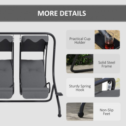 Outsunny 2 Seater Grey Swing Chair with Canopy - Size: 168 x 66 x 25cm - Wilko - thumbnail 7