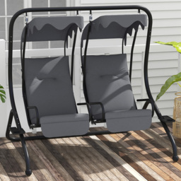Outsunny 2 Seater Grey Swing Chair with Canopy - Size: 168 x 66 x 25cm - Wilko