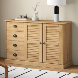 vidaXL Vigo 2 Shutter Door 4 Drawer Solid Wood Pine Sideboard - Size: 75 x 113 x 40cm - Brown - Wilko - thumbnail 1