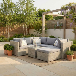 Outdoor Essentials Avalon 4 Seater Natural Rattan Garden Lounge Set - Grey - Wilko