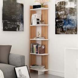 Decorotika Alis 5 Tier Teak and White Corner Bookcase - Size: 170 x 45 x 21.6cm - Multi - Wilko