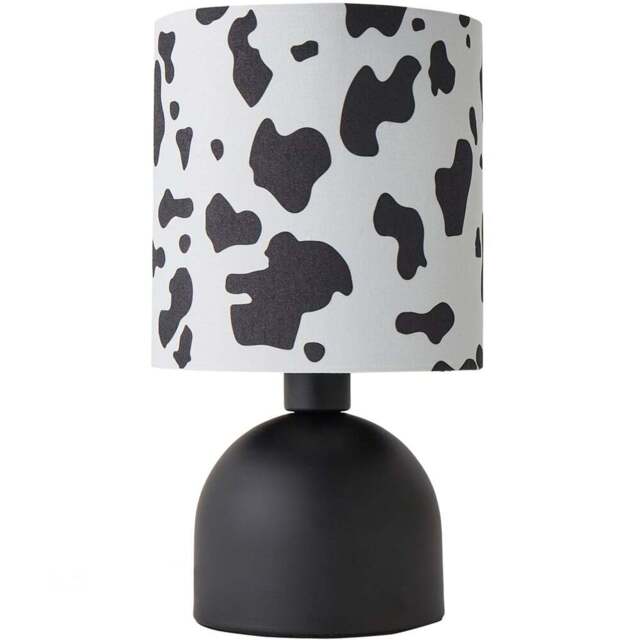 ValueLights Miley Cow Print Drum Lamp Shade Matte Black LED Table Lamp - Size: 28.5 x 16 x 16cm - Wilko - image 1