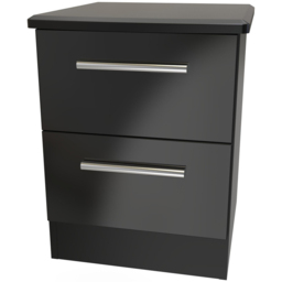 Crowndale Knightsbridge 2 Drawer Black Gloss and Black Compact Bedside Cabinet Ready Assembled - Black Gloss & Black - Wilko - thumbnail 3