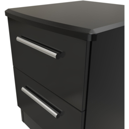 Crowndale Knightsbridge 2 Drawer Black Gloss and Black Compact Bedside Cabinet Ready Assembled - Black Gloss & Black - Wilko - thumbnail 5