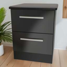 Crowndale Knightsbridge 2 Drawer Black Gloss and Black Compact Bedside Cabinet Ready Assembled - Black Gloss & Black - Wilko