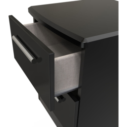 Crowndale Knightsbridge 2 Drawer Black Gloss and Black Compact Bedside Cabinet Ready Assembled - Black Gloss & Black - Wilko - thumbnail 6