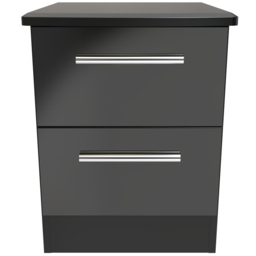 Crowndale Knightsbridge 2 Drawer Black Gloss and Black Compact Bedside Cabinet Ready Assembled - Black Gloss & Black - Wilko - thumbnail 4