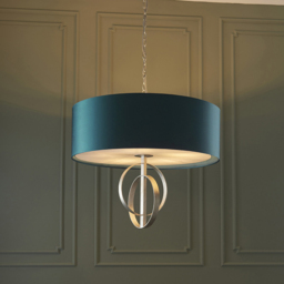 Merano Trento Antique Silver and Teal Satin Fabric 5 Light Pendant Ceiling Light - Size: 70 x 70 x 204cm - Wilko - thumbnail 3